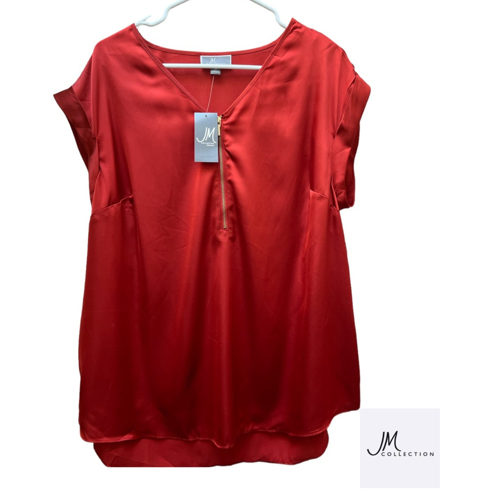 JM Collection Zip Front Blouse Plus Size